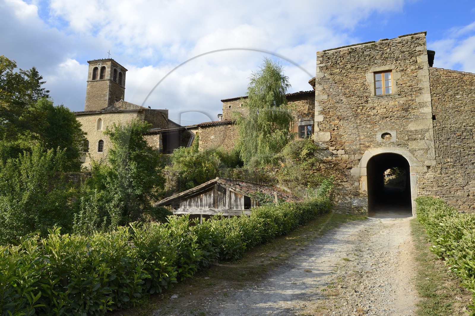 France, Loire, Parc Naturel Regional du Pilat (Natural Regional Park of Pilat), Sainte Croix en Jarez, labelled Les Plus Beaux Villages de France (The Most Beautiful Villages of France), the former Carthusian monastery, the fortified front door of the 16th century, North-East gate