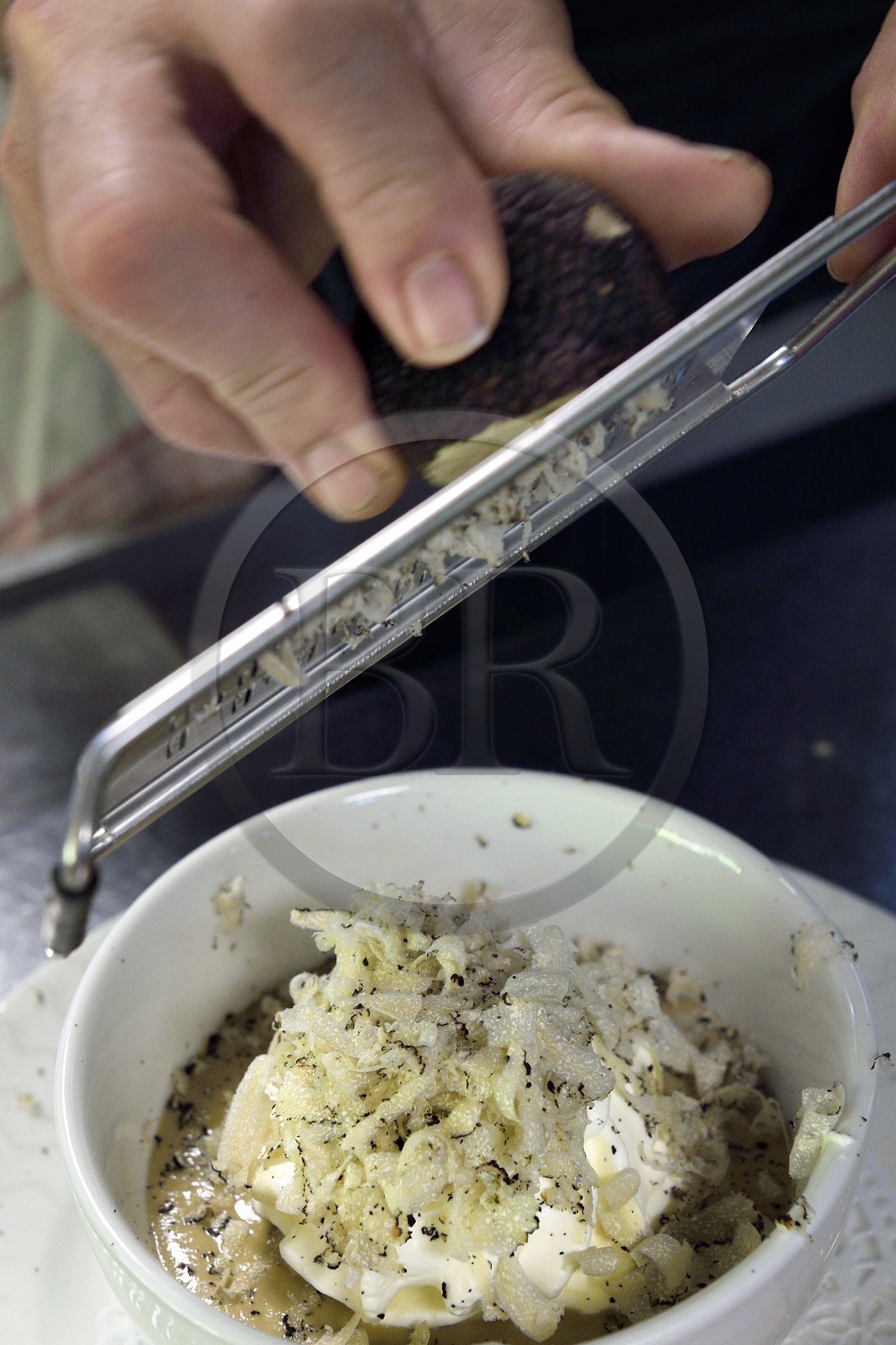 France, Var, Aups, Le Provençal restaurant, truffle recipe, Mushroom cappuccino with summer truffle