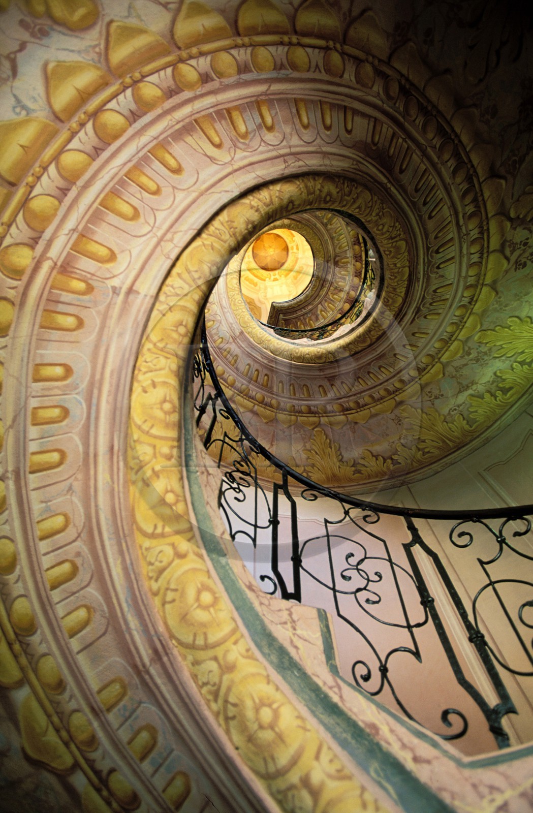 Austria, Lower Austria, baroque style Melk Abbey, spiral staircase leading to the abbey church