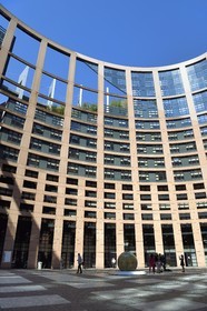 France, Bas Rhin, Strasbourg, European district, the European Parliament, Louise Weiss building, the agora is a monumental place located inside a recessed tower