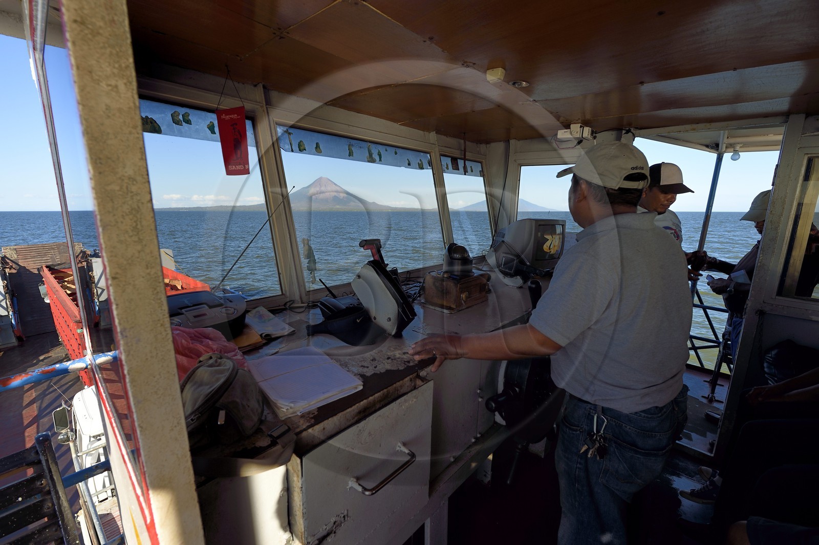 Nicaragua, Lake Nicaragua, ferry from San Jorge to Moyagalpa on Ometepe Island with the Conception volcano (1610 m) still active in the background