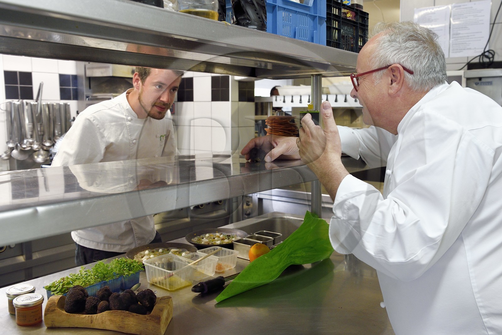 France, Charente (16), Bourg-Charente, restaurant La Ribaudière 1 étoile Michelin, le chef étoilé Thierry Verrat et son fils Julien