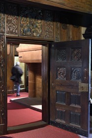 France, Bas Rhin, Orschwiller, Alsace Wine Road, Haut Koenigsbourg Castle, the house whose paneling on the walls provides better insulation