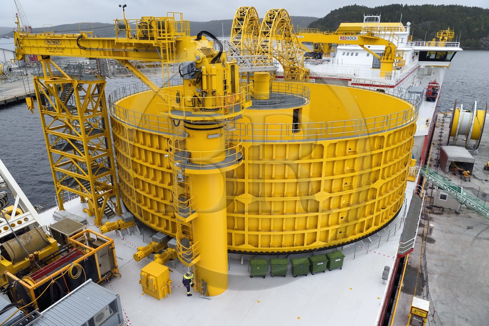 Norvège, comté d'Ostfold, Halden, navire cablier Nexans Aurora, la table tournante qui a une capacité d'emporter jusqu'à 10 000 tonnes de cables sous-marins