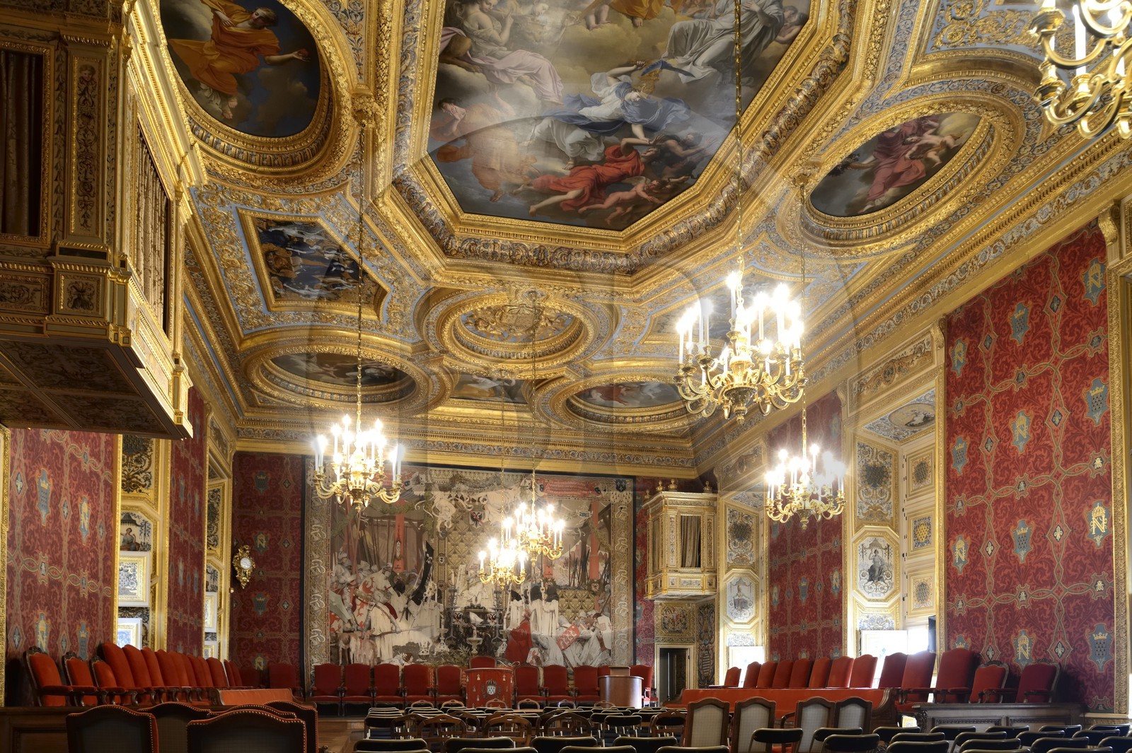 France, Ille-et-Vilaine (35), Rennes, le Palais du parlement de Bretagne aujourd'hui cour d'appel de Rennes, la Grand'Chambre, plafond à caissons conçu par Charles Errard (1656)