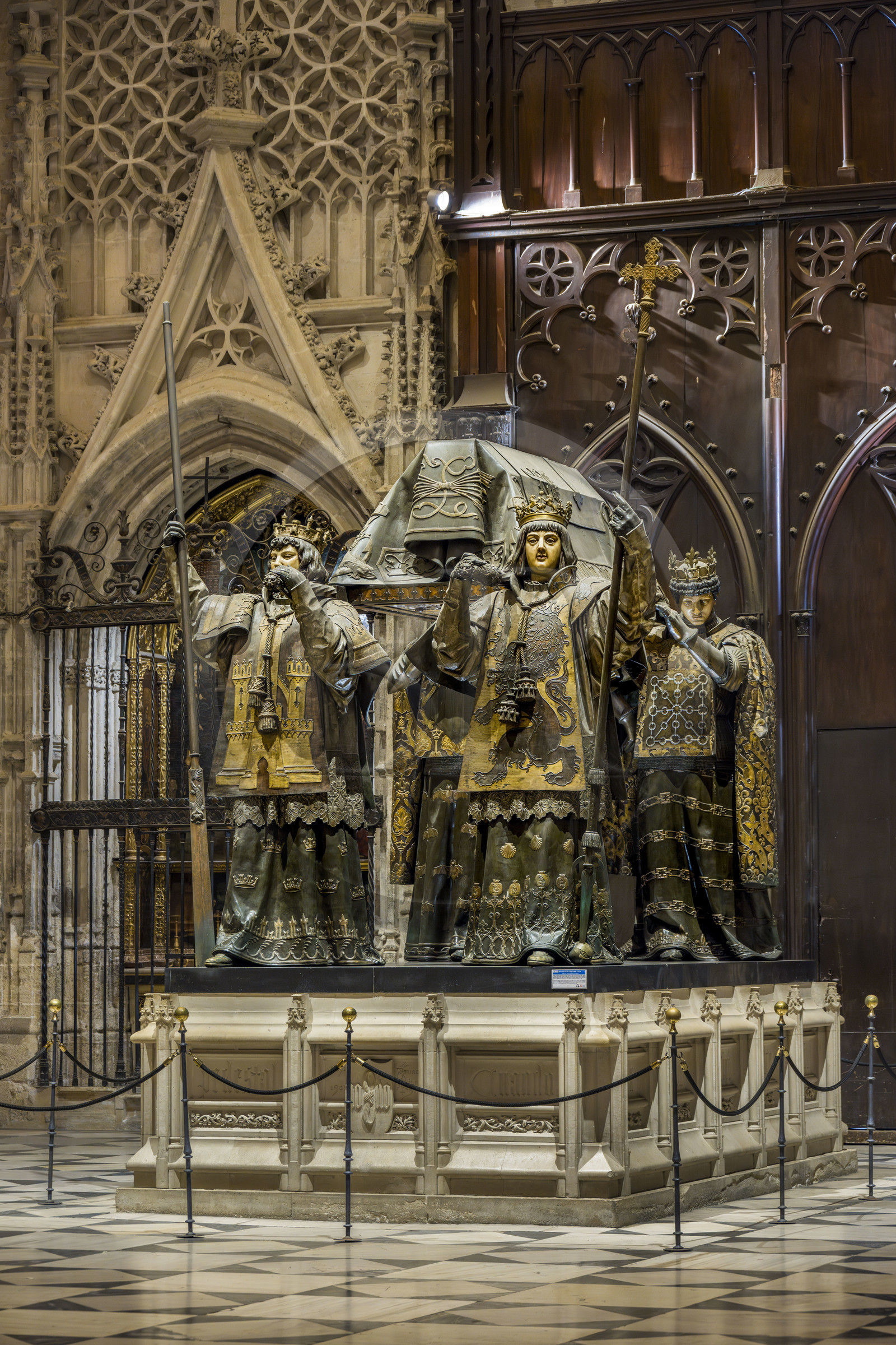 Spain, Andalusia, Seville, the cathedral, listed as World Heritage by UNESCO, Christopher Columbus (Colon mausoleo) mausoleum