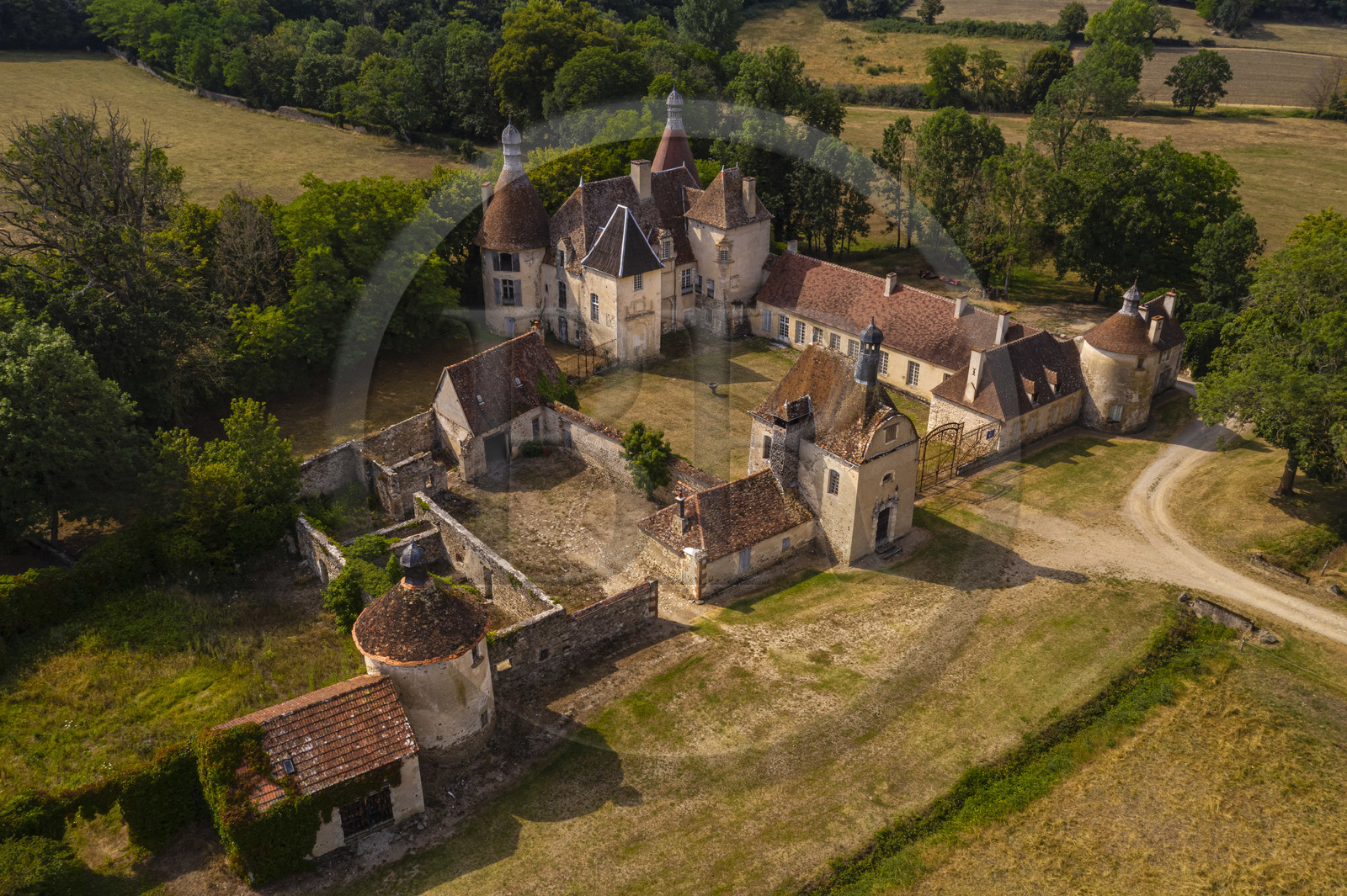 France, Allier (03), former province of Bourbonnais, Besson, le Vieux Bostz castle belonging to the descendants of the Bourbon-Parma (aerial view)