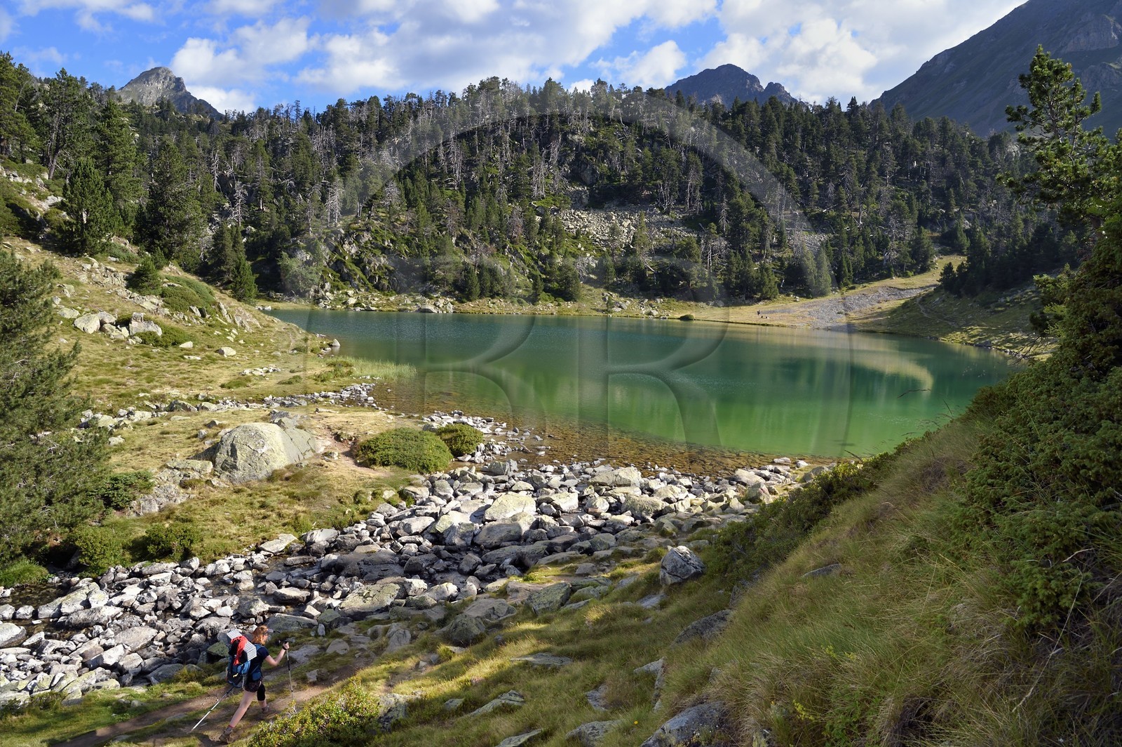 France, Hautes Pyrenees, Saint Lary Soulan and Vielle-Aure, hike on a variant of the GR10 between the Portet pass and the Bastan lakes on the edge of the Neouvielle nature reserve, lower Bastan lake
