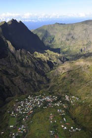 France, Reunion island (French overseas department), cirque of Cilaos, listed as World Heritage by UNESCO, village of Palmiste rouge (aerial view)