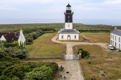 France, Morbihan, Groix Island, the Pointe de Pen-Men nature reserve, the Pen-Men lighthouse (aerial view)