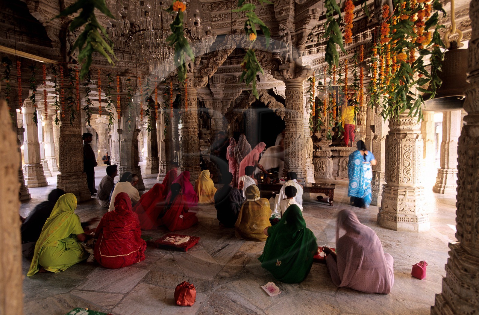 India, Rajasthan State, Ranakpur, the Jain temple of Adinatha, pilgrims