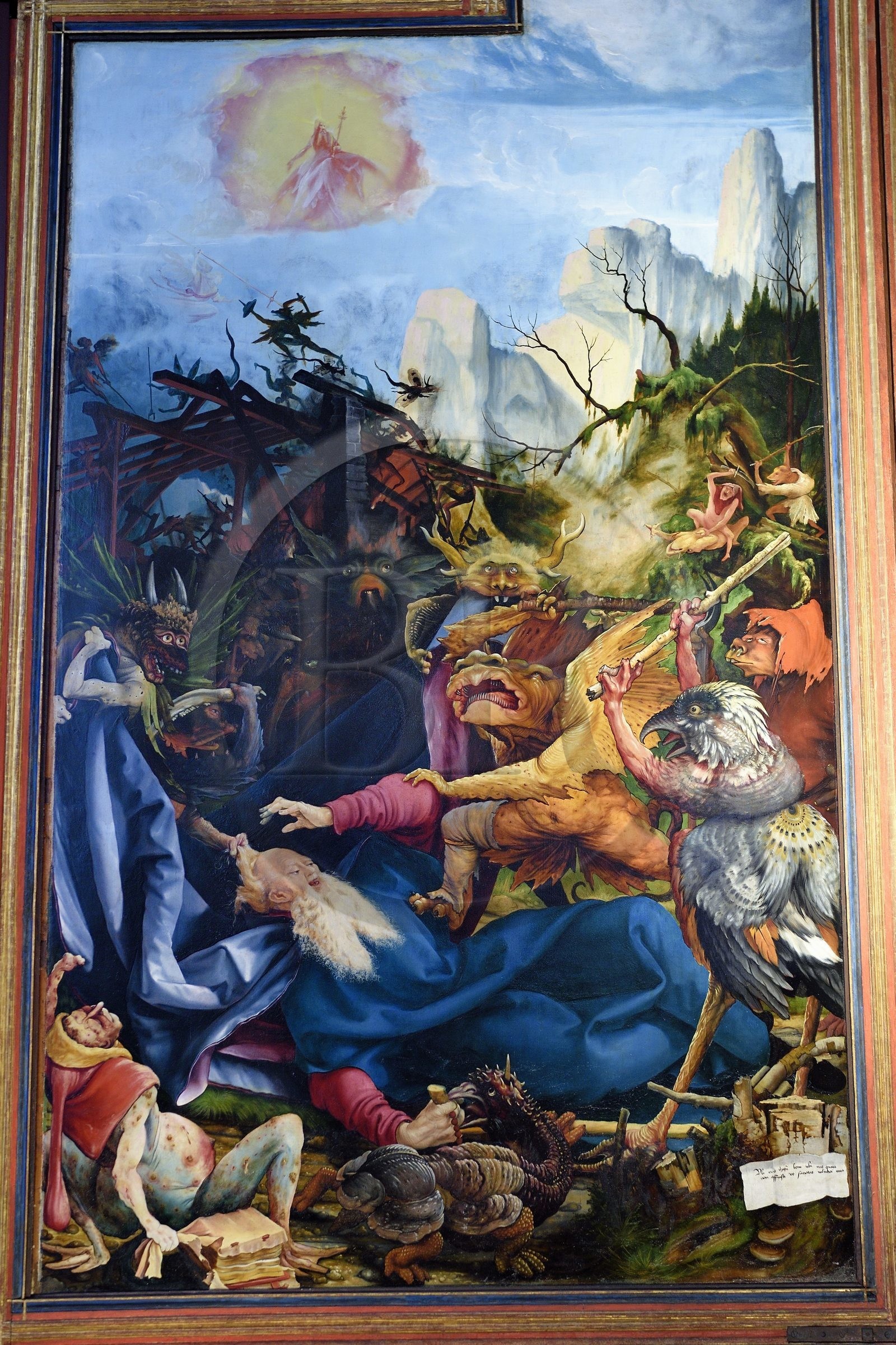 France, Haut Rhin, Colmar, Unterlinden Museum, Issenheim altarpiece credited to Grünewald, work showing the life of St Anthony by St Athanasius illustrating the assault of the demons and the cries of St Anthony
