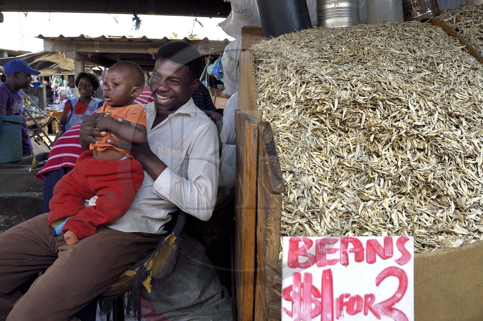 Zimbabwe, Harare, marché de Mbare, vente de petits poissons à friture