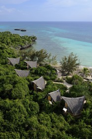 Tanzanie, archipel de Zanzibar, île de Unguja (Zanzibar), côte ouest, Eco-bungalows de la réserve naturelle de Chumbe Island Coral Park