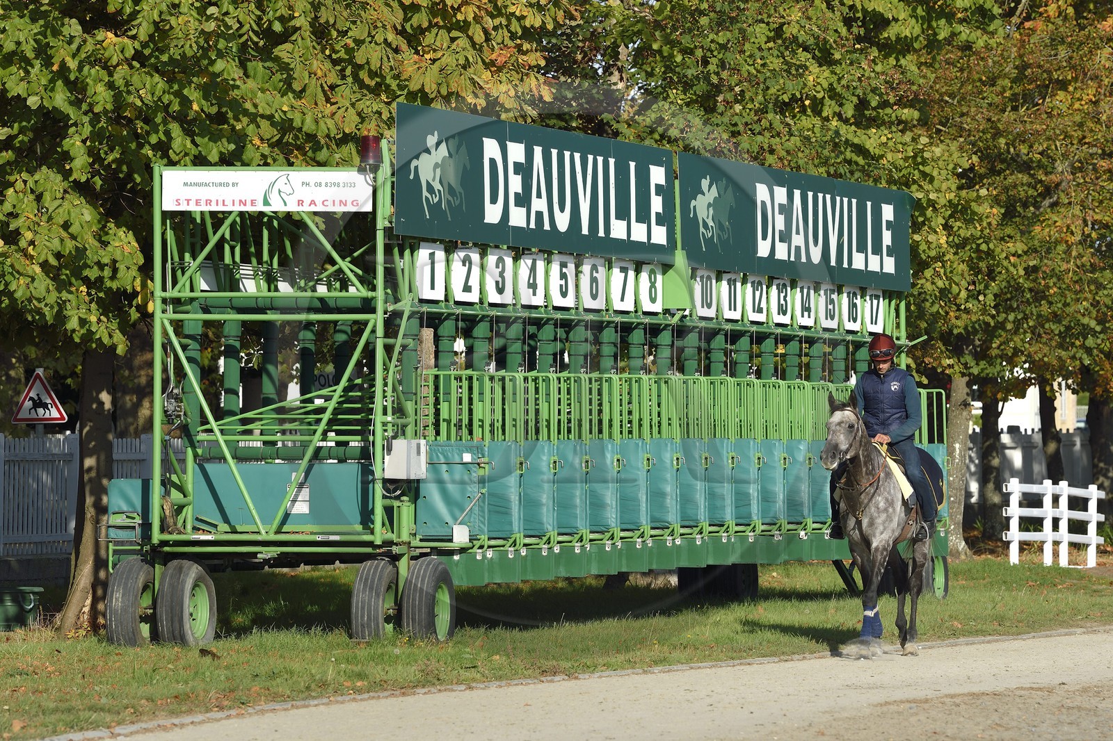 France, Calvados, Pays d'Auge, Deauville, Racecourse of Deauville-La Touques, rider in front of the starting stalls