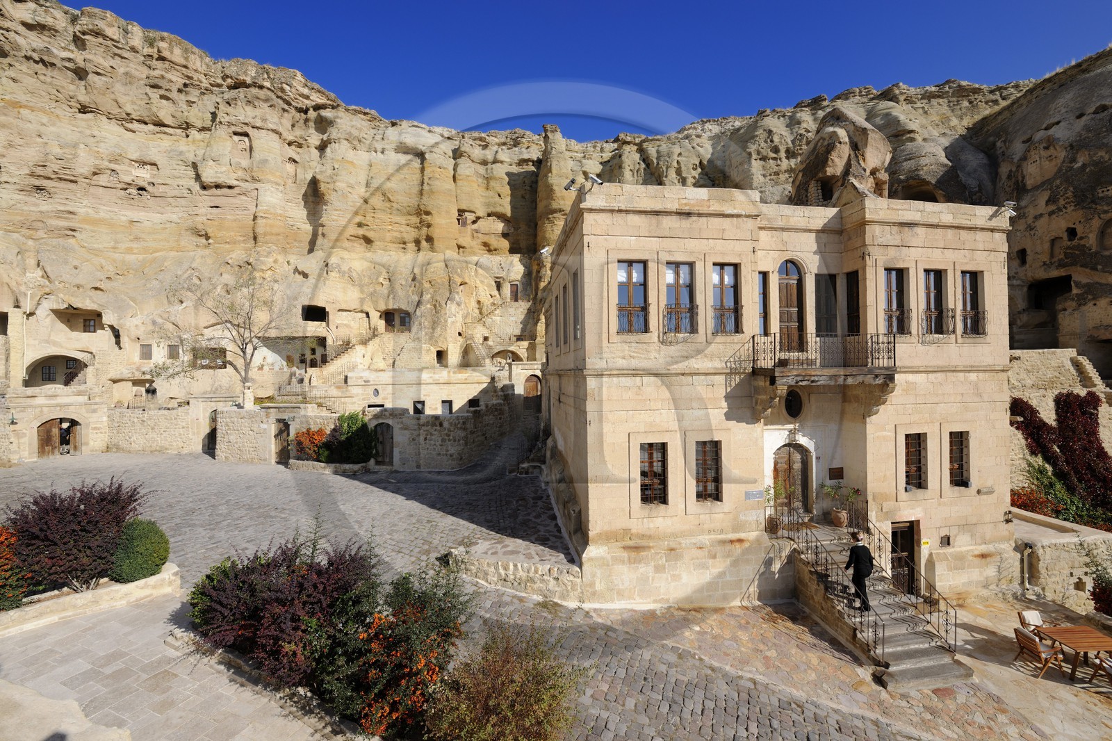 Turkey, Central Anatolia, Nevsehir Province, Cappadocia listed as World Heritage by UNESCO, Urgup, Yunak Evleri luxury hotel in old troglodytic houses