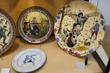France, Finistere, Quimper, museum of faience, plates created in a single copy at the Liberation of France