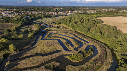 France, Vendée (85), Talmont-Saint-Hilaire, marais aménagés pour la pisciculture de dorades, mulets et anguilles