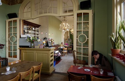 Belgium, Flanders, Antwerp (Antwerpen), cafe-restaurant in the Zurenborg area