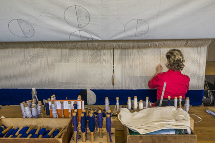 France, Herault, Lodève, Manufacture de la Savonnerie (Savonnerie manufactory) unique annex of the National Carpet Factory of the Savonnerie des Gobelins in Paris, work of a weaver on a loom