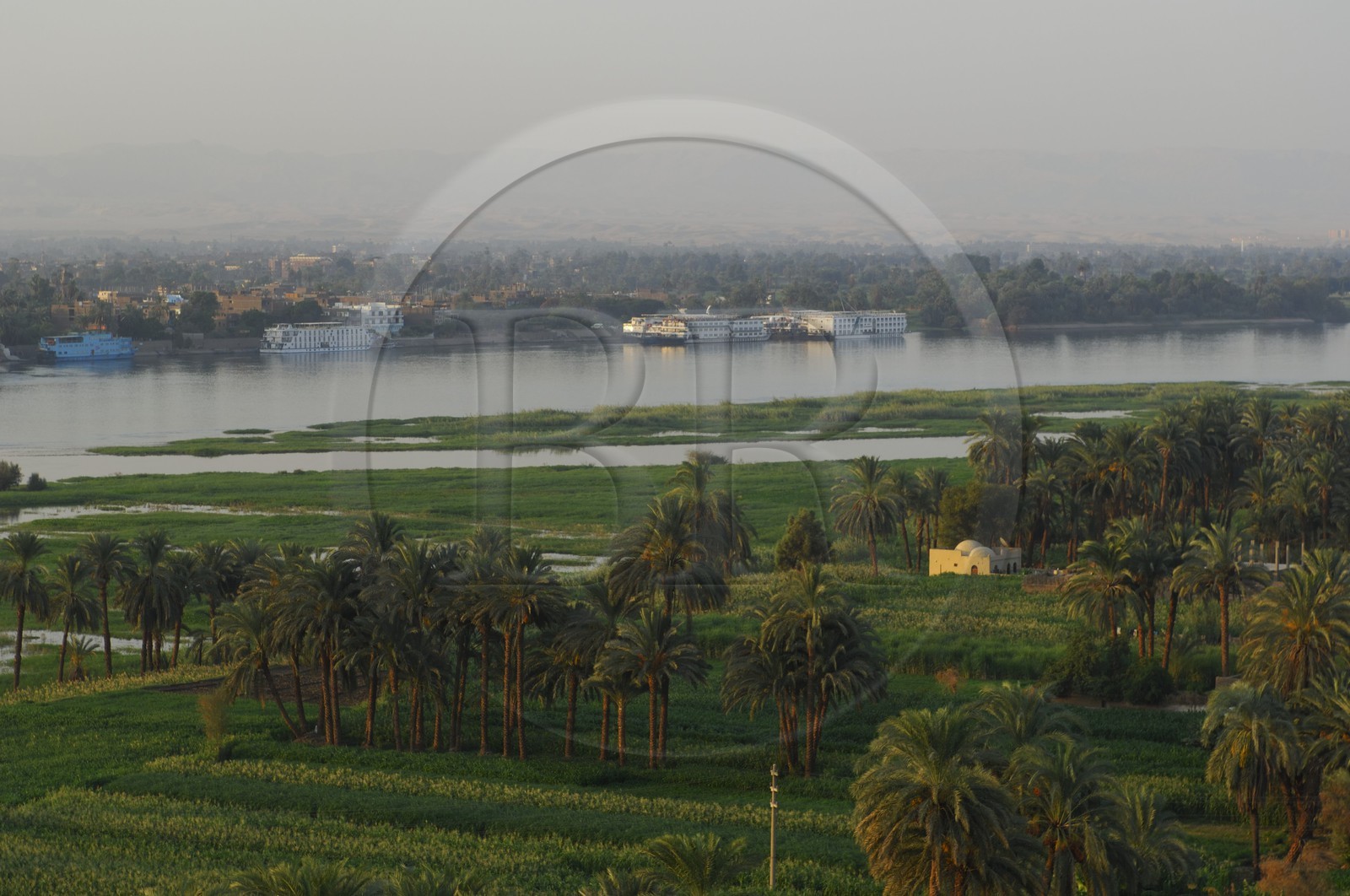Egypt, Upper Egypt, Nile Valley, Luxor, the West bank and the Nile in the background (aerial view)