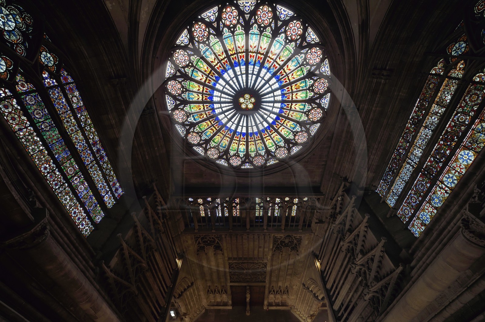 France, Bas Rhin, Strasbourg, old town listed as World Heritage by UNESCO, Notre Dame Cathedral, the big Rose Window of the western facade with a diameter of 13.60 m over the narthex