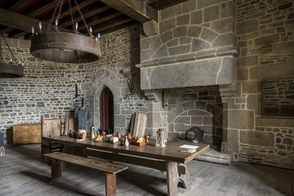 France, Ille-et-Vilaine, Fougeres, the 12th century fortified castle, interior of the guard room of the Surienne Tower