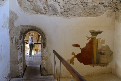 Israel, Negev Desert, Masada fortress, listed as World Heritage by UNESCO, fresco in the large bathhouse