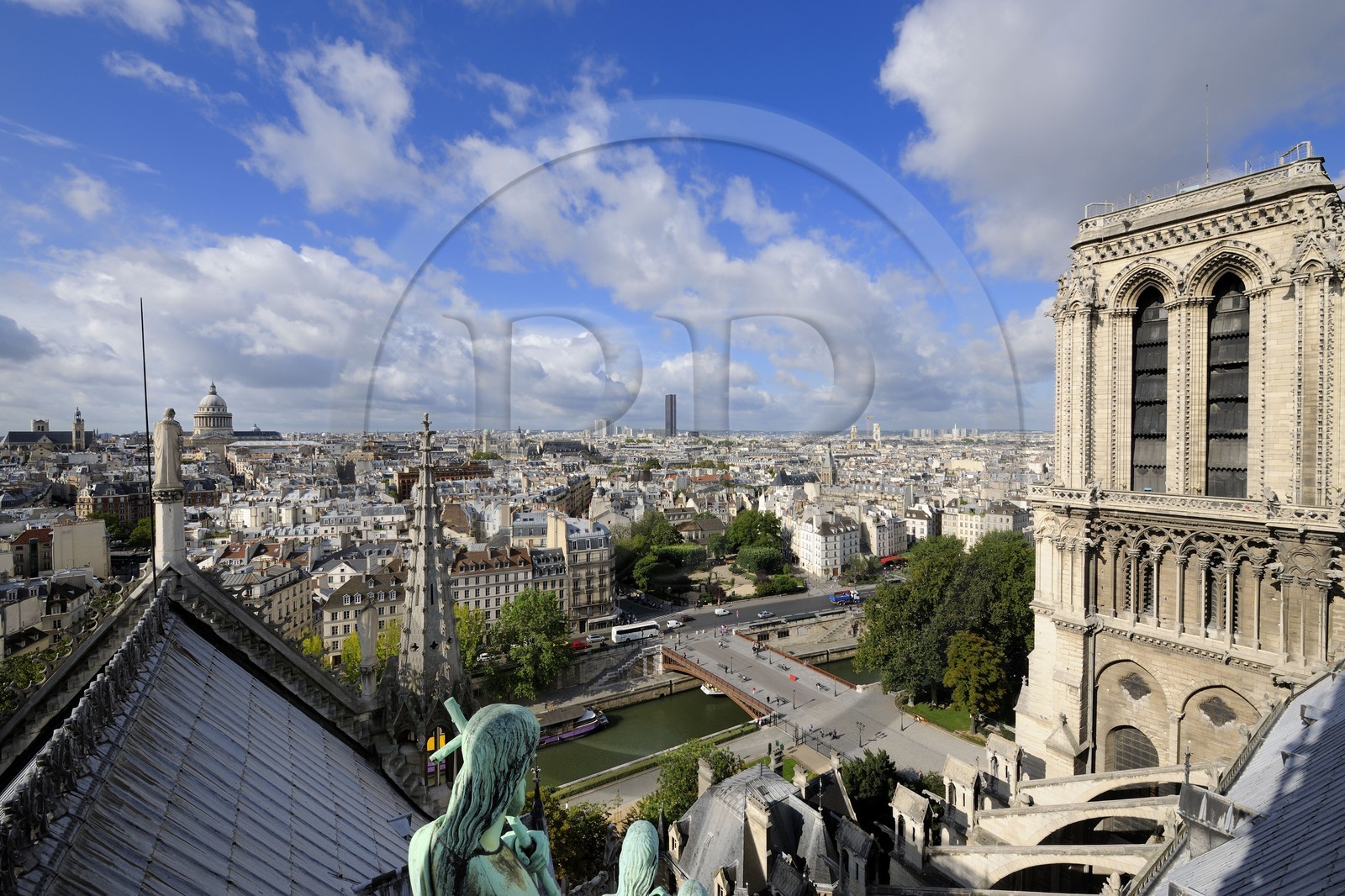France, Paris (75), les rives de la Seine classées Patrimoine Mondial de l'UNESCO, île de la Cité, la cathédrale Notre-Dame depuis la flèche qui domine les statues de cuivre vert-de-grisé des douze apôtres