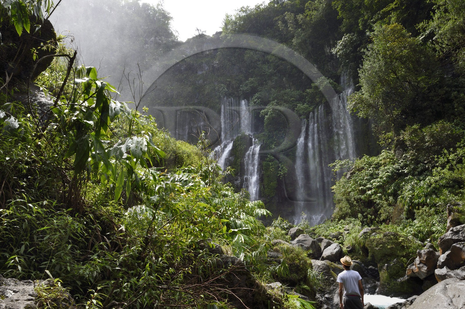 France, Reunion island (French overseas department), Saint Joseph, Langevin river on the flank of the Piton de la Fournaise volcano, Grand Galet waterfall also called Langevin waterfall