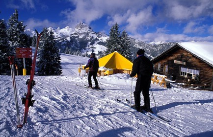 Suisse, région de Bern (Oberland Bernois), Saanenland, piste de ski sur les hauteurs de Gstaad