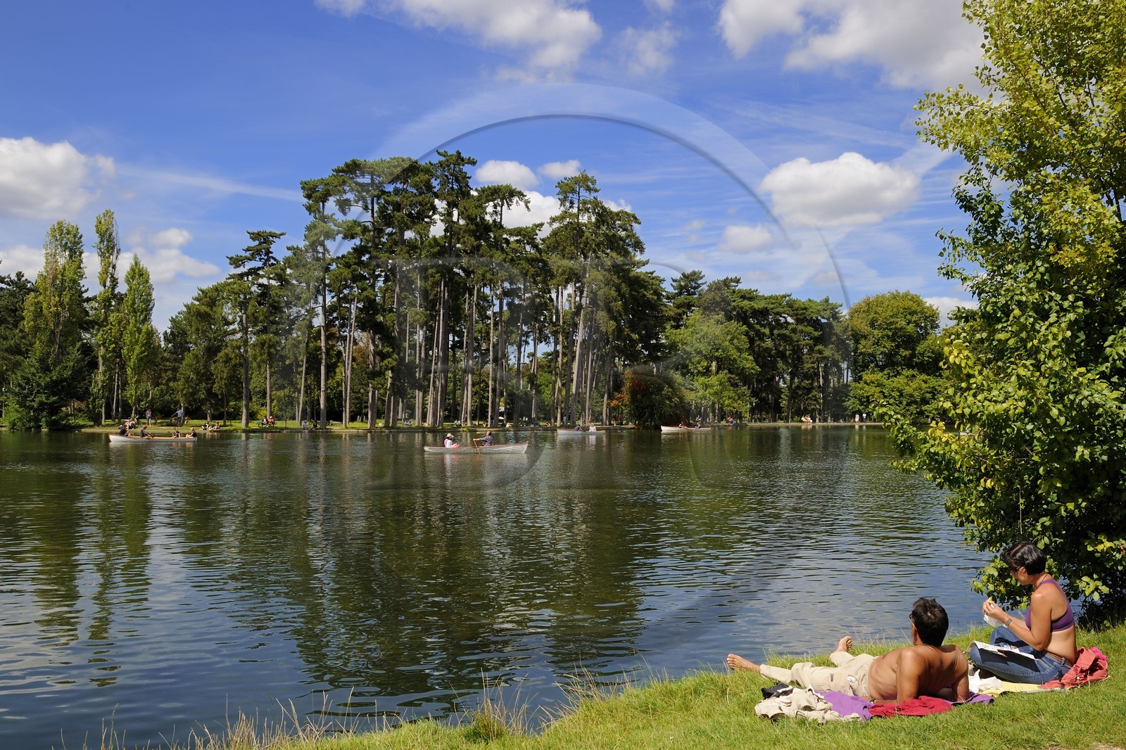 France, Paris (75), le Bois de Boulogne, promenade en barque autours des iles du Lac Inférieur