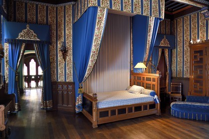 France, Pyrénées-Atlantiques (64), la côte du Pays-Basque, Hendaye, chateau d'Abbadia construit en 1870 par Eugène Viollet-le-Duc pour Antoine d'Abbadie d'Arrast, chambre de Virginie