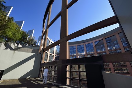 France, Bas Rhin, Strasbourg, European district, the European Parliament, Louise Weiss building, top of the tower