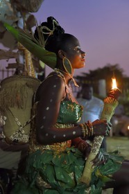 Gabon, Libreville, customary wedding, the bride with traditional symbols