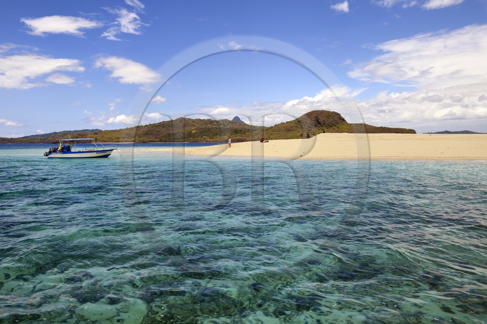 France, Mayotte island (French overseas department), Grande-Terre, M'Tsamoudou, islet of white sand on the coral reef in the lagoon facing Saziley Point