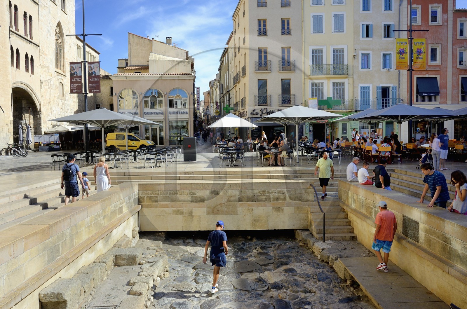 France, Aude, Narbonne, Place de l'Hotel de Ville, remains of the Via Domitia at the bottom of Palais des Archeveques (the Archbishops Palace)
