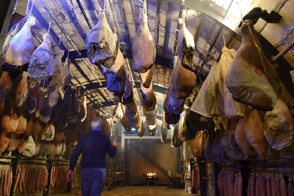 France, Moselle, Montenach, Auberge de la Klauss, Charles Keff, largest producer of foie gras in the Lorraine region and of all kinds of cooked meats (sausages, sleeves, duck breast, confit, terrines, patés, deer and wild boar)