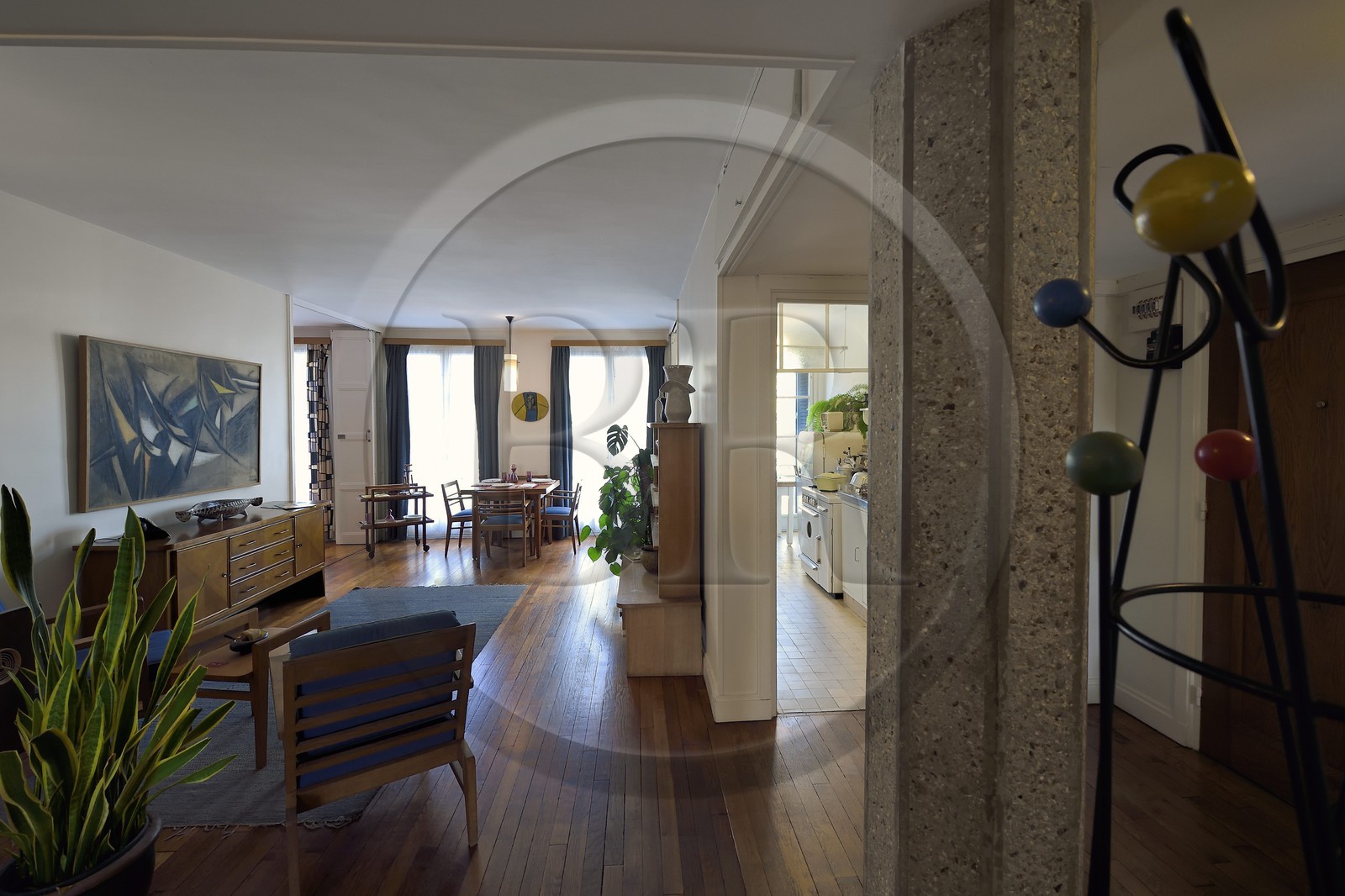 France, Seine-Maritime (76), Le Havre, Centre-ville reconstruit du Havre par Auguste Perret classé Patrimoine Mondial de l'UNESCO, Maison du Patrimoine atelier Perret, appartement temoin de la reconstuction, agencé et meublé année 1950