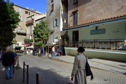 France, Corse du Sud, Bonifacio, Upper Town, cafés on the street Fred Scamaroni